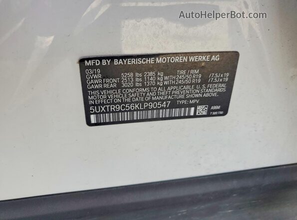 5UXTR9C56KLP90547 2019 BMW X3 White ძრავის განყოფილების ხედი