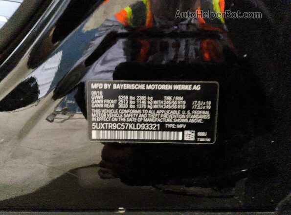 5UXTR9C57KLD93321 2019 BMW X3 Черный Вид наклейки с VIN-кодом