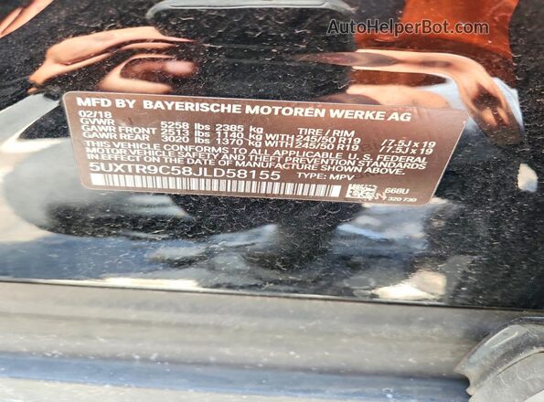 5UXTR9C58JLD58155 2018 BMW X3 Черный Панорамный вид салона 360°