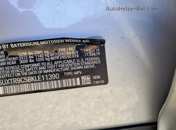 5UXTR9C58KLE11390 2019 BMW X3 Silver Widok wnętrza 360 stopni