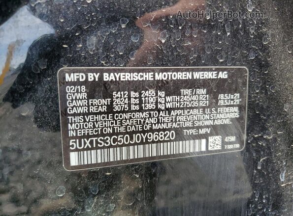 5UXTS3C50J0Y96820 2018 BMW X3 Черный Панорамный вид салона 360°