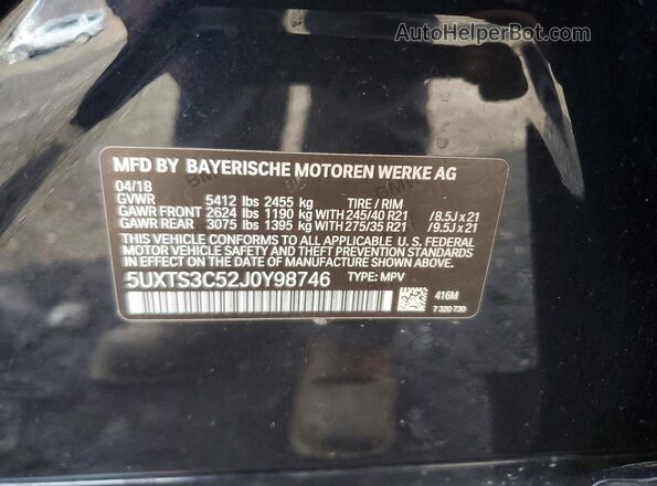 5UXTS3C52J0Y98746 2018 BMW X3 Синий Вид наклейки с VIN-кодом
