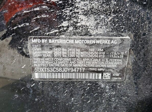 5UXTS3C58J0Y94717 2018 BMW X3 Черный Вид подкапотного пространства