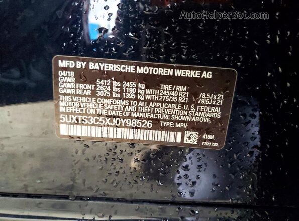 5UXTS3C5XJ0Y98526 2018 BMW X3 Черный Вид подкапотного пространства