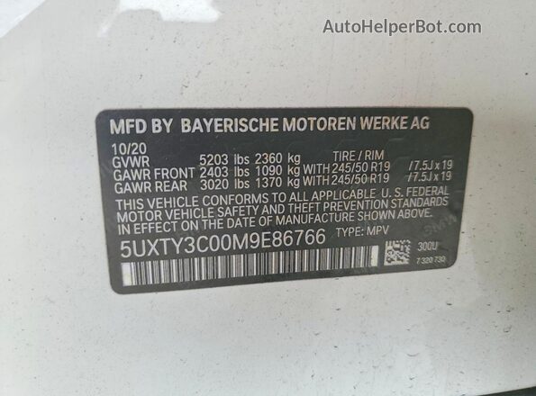 5UXTY3C00M9E86766 2021 BMW X3 Белый Вид наклейки с VIN-кодом