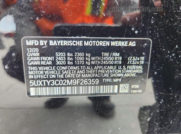 5UXTY3C02M9F26359 2021 BMW X3 Black Widok wnętrza 360 stopni