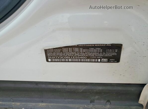5UXTY3C06LLE55460 2020 BMW X3 White Вид наклейки з VIN-кодом