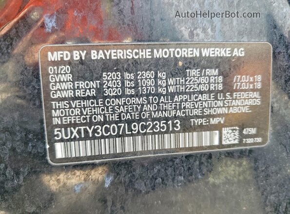 5UXTY3C07L9C23513 2020 BMW X3 Black Вид наклейки з VIN-кодом