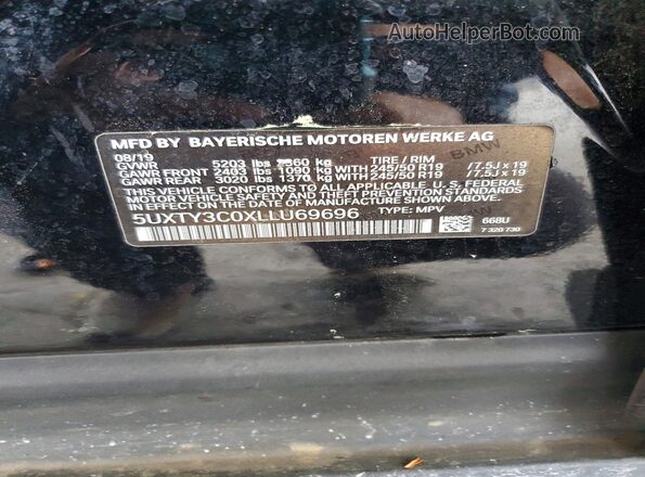 5UXTY3C0XLLU69696 2020 BMW X3 Black Вид підкапотного простору