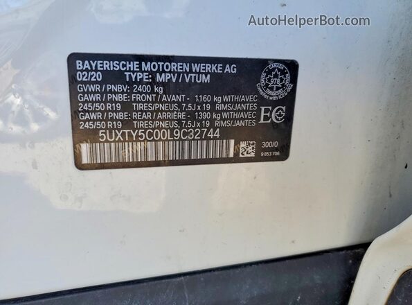 5UXTY5C00L9C32744 2020 BMW X3 Белый Вид наклейки с VIN-кодом