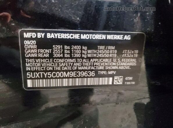 5UXTY5C00M9E39636 2021 BMW X3 Black VIN კოდის სტიკერის ხედი