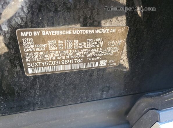 5UXTY5C03L9B91784 2020 BMW X3 Black Vista del compartimento del motor