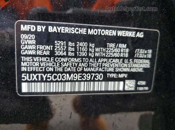 5UXTY5C03M9E39730 2021 BMW X3 Black Widok naklejki z numerem VIN