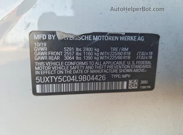 5UXTY5C04L9B04426 2020 BMW X3 White Вид наклейки з VIN-кодом