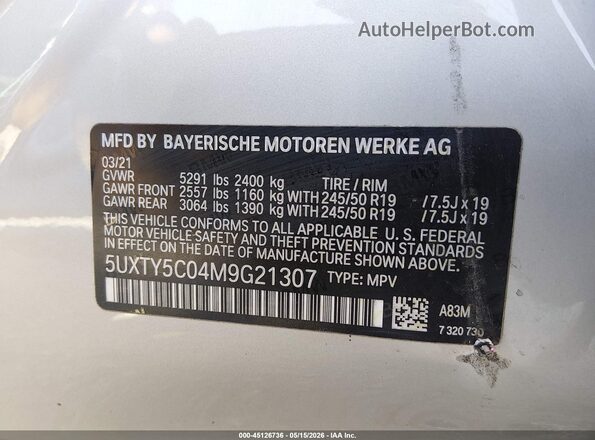 5UXTY5C04M9G21307 2021 BMW X3 Silver Widok komory silnika
