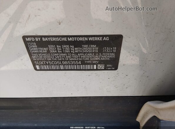 5UXTY5C05L9B53554 2020 BMW X3 Белый Вид подкапотного пространства