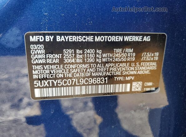 5UXTY5C07L9C96831 2020 BMW X3 Синий Вид наклейки с VIN-кодом