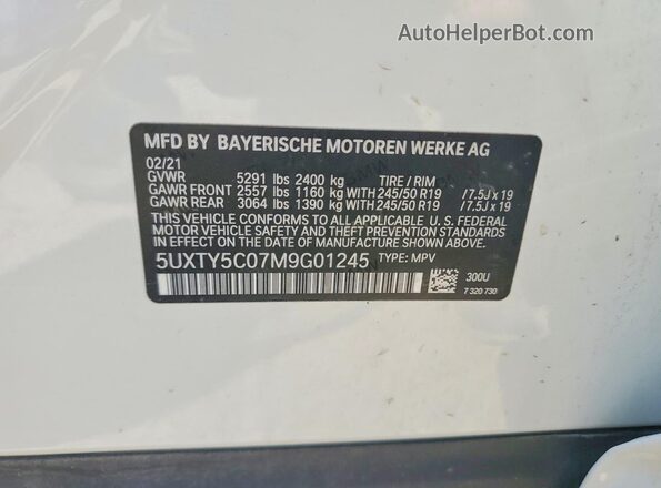 5UXTY5C07M9G01245 2021 BMW X3 Белый Вид наклейки с VIN-кодом