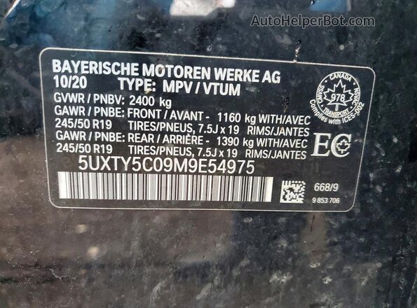 5UXTY5C09M9E54975 2021 BMW X3 Black Widok wnętrza 360 stopni