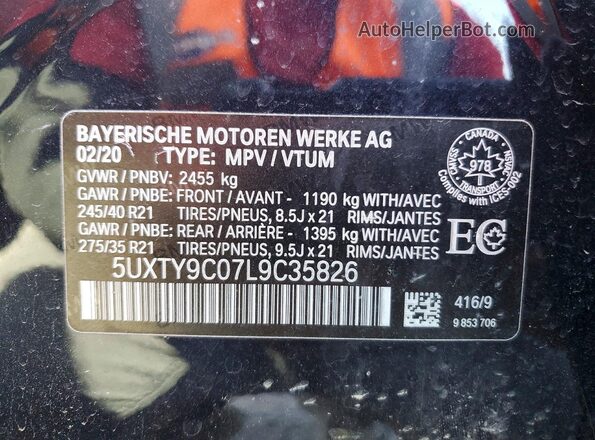 5UXTY9C07L9C35826 2020 BMW X3 Black Widok naklejki z numerem VIN