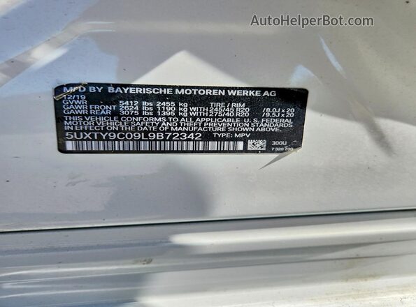 5UXTY9C09L9B72342 2020 BMW X3 Белый Вид наклейки с VIN-кодом