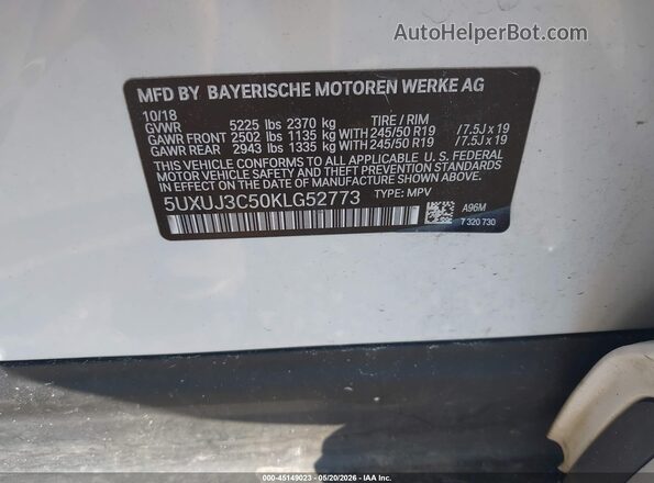 5UXUJ3C50KLG52773 2019 BMW X4 White Widok komory silnika