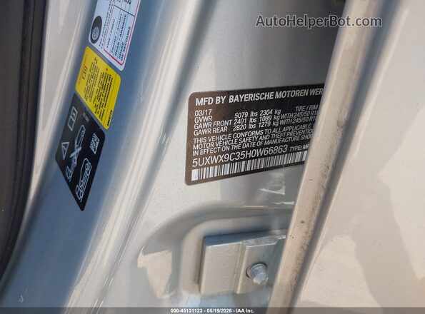 5UXWX9C35H0W66863 2017 BMW X3 Серебряный Вид подкапотного пространства