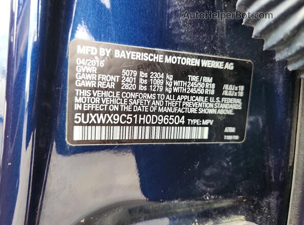5UXWX9C51H0D96504 2017 BMW X3 Синий Вид наклейки с VIN-кодом