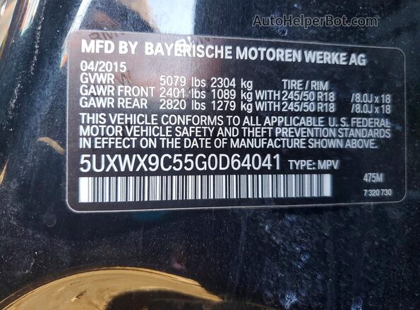 5UXWX9C55G0D64041 2016 BMW X3 Черный Вид наклейки с VIN-кодом
