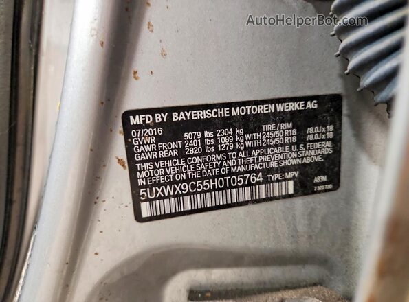 5UXWX9C55H0T05764 2017 BMW X3 Silver VIN կոդի պիտակի տեսք