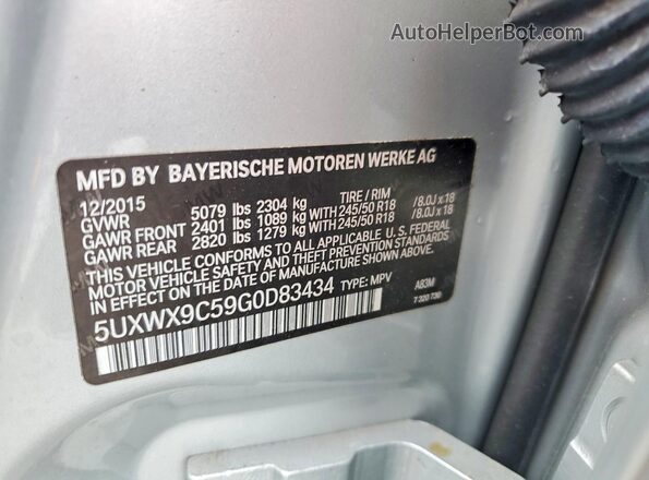 5UXWX9C59G0D83434 2016 BMW X3 Silver Widok naklejki z numerem VIN