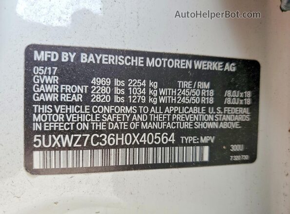 5UXWZ7C36H0X40564 2017 BMW X3 Белый Вид наклейки с VIN-кодом