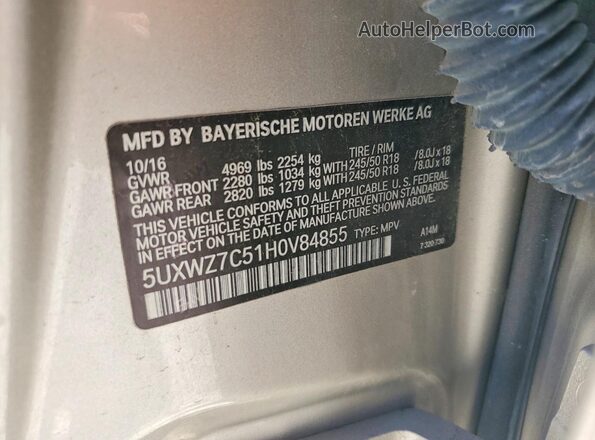 5UXWZ7C51H0V84855 2017 BMW X3 Gray Widok naklejki z numerem VIN