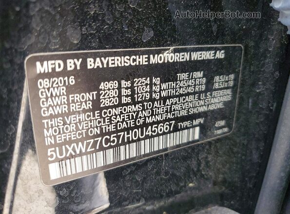5UXWZ7C57H0U45667 2017 BMW X3 Черный Вид наклейки с VIN-кодом