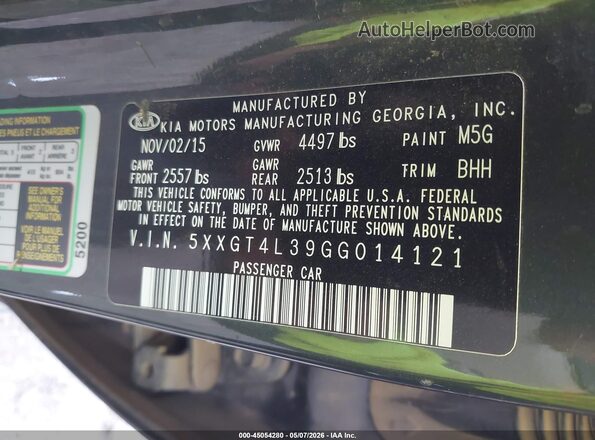 5XXGT4L39GG014121 2016 KIA OPTIMA Серый Вид подкапотного пространства
