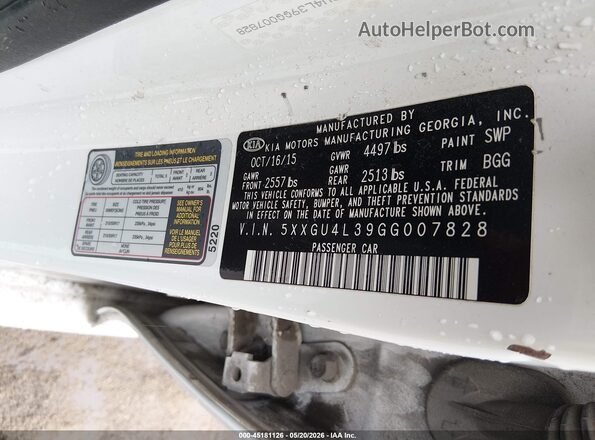 5XXGU4L39GG007828 2016 KIA OPTIMA Серый Вид подкапотного пространства