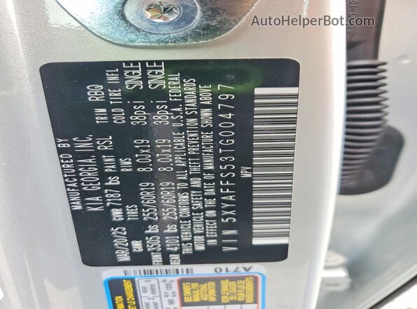 5XYAFFS53TG004797 2026 KIA EV9 Серебряный Вид наклейки с VIN-кодом
