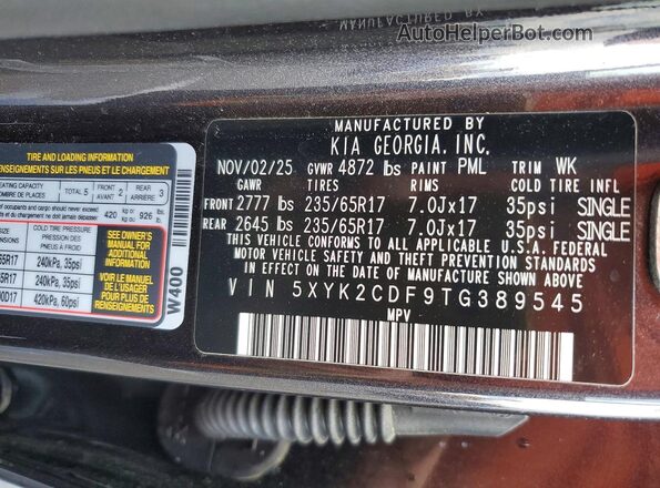 5XYK2CDF9TG389545 2026 KIA SPORTAGE Черный Панорамный вид салона 360°