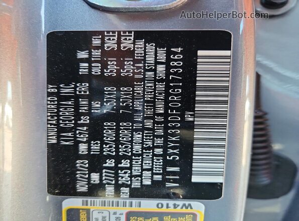 5XYK33DF0RG173864 2024 KIA SPORTAGE Gray Вид наклейки з VIN-кодом