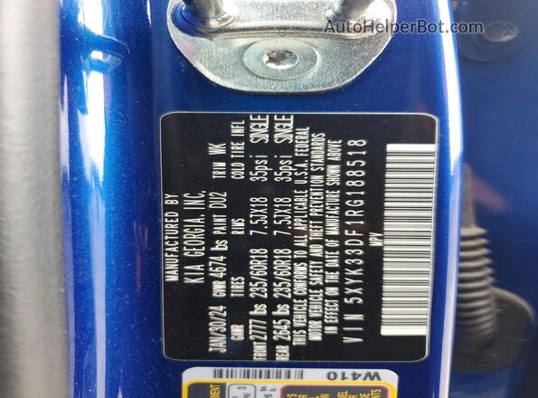 5XYK33DF1RG188518 2024 KIA SPORTAGE Blue VIN sticker view