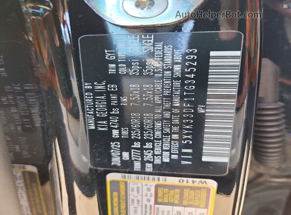 5XYK33DF1TG345293 2026 KIA SPORTAGE Black Vista de la etiqueta del VIN