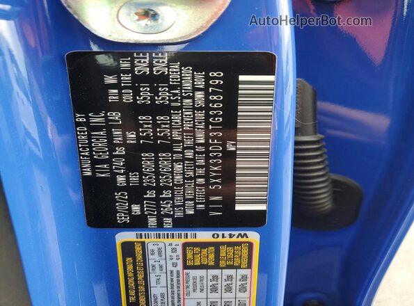 5XYK33DF3TG368798 2026 KIA SPORTAGE Blue Vista de la etiqueta del VIN