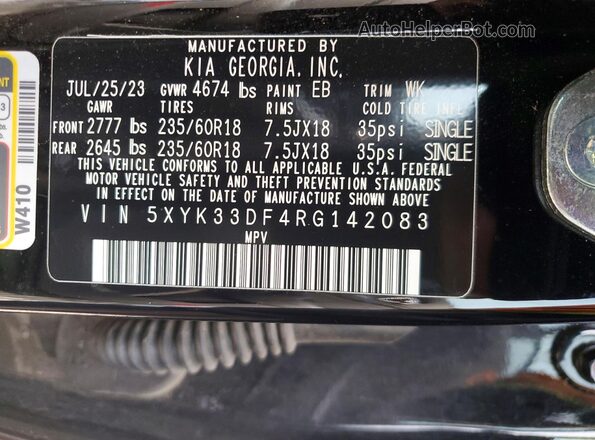 5XYK33DF4RG142083 2024 KIA SPORTAGE Black Widok naklejki z numerem VIN