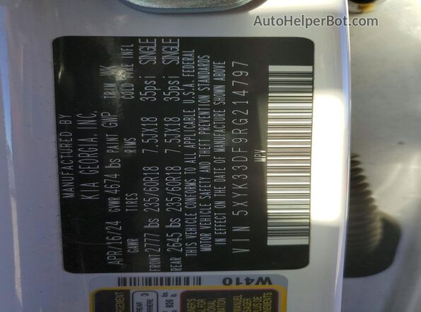 5XYK33DF9RG214797 2024 KIA SPORTAGE White Vista de la etiqueta del VIN