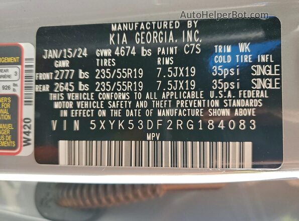 5XYK53DF2RG184083 2024 KIA SPORTAGE Gray Widok wnętrza 360 stopni