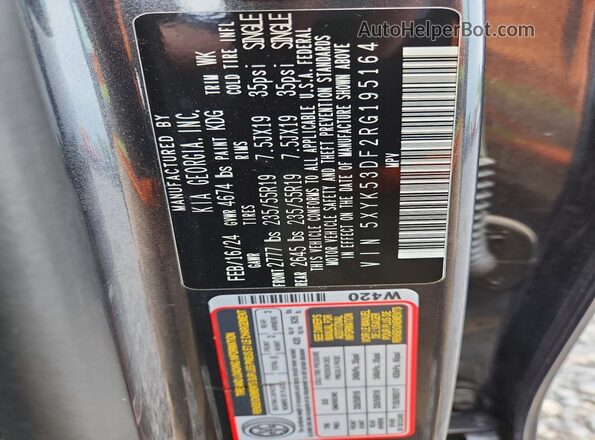 5XYK53DF2RG195164 2024 KIA SPORTAGE Угольный Вид наклейки с VIN-кодом