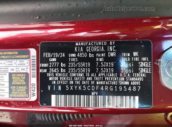 5XYK5CDF4RG195487 2024 KIA SPORTAGE Красный Вид подкапотного пространства