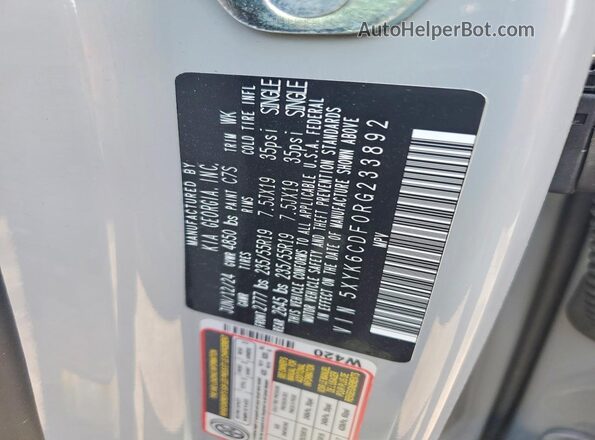 5XYK6CDF0RG233892 2024 KIA SPORTAGE Gray Вид наклейки з VIN-кодом