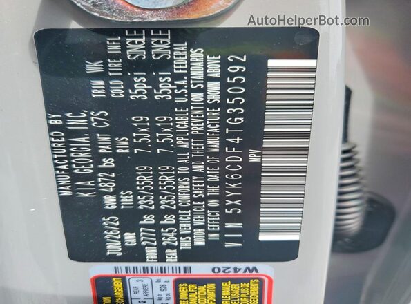 5XYK6CDF4TG350592 2026 KIA SPORTAGE Gray Вид наклейки з VIN-кодом