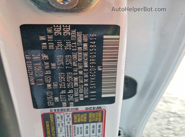 5XYK6CDF9RG158416 2024 KIA SPORTAGE Белый Панорамный вид салона 360°